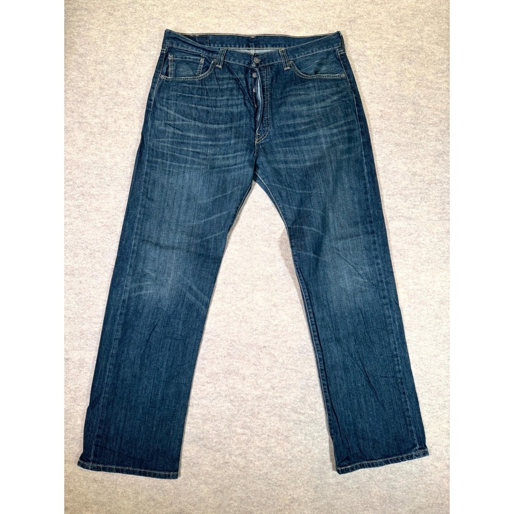 Levis 501 Straight Fit Jeans Men 36x32 Blue Whiskering Denim Cotton Button‎ Fly